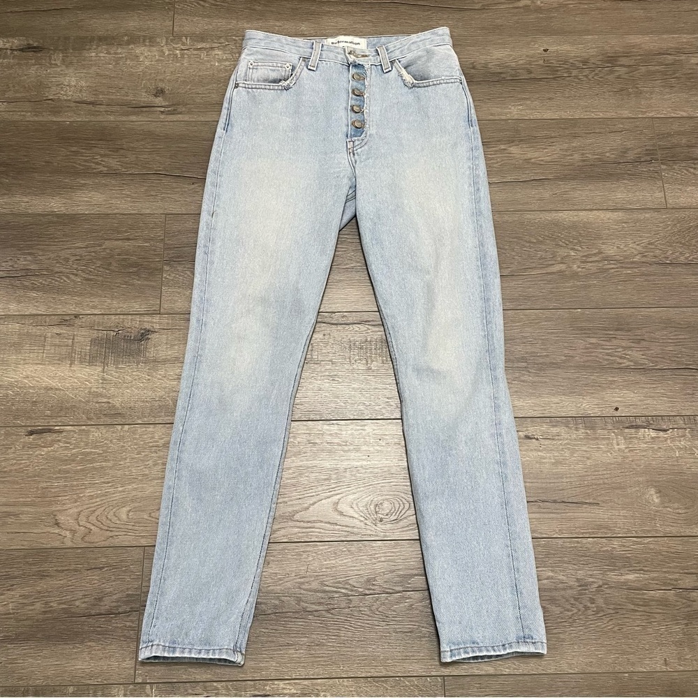 REFORMATION Womens High Rise French Skinny Jeans Caribbean Blue Button Fly Sz 26